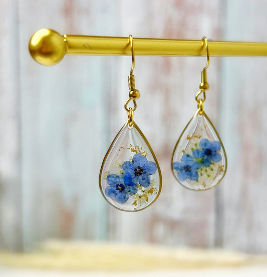 Pendientes de lágrima azul (chapados en oro)